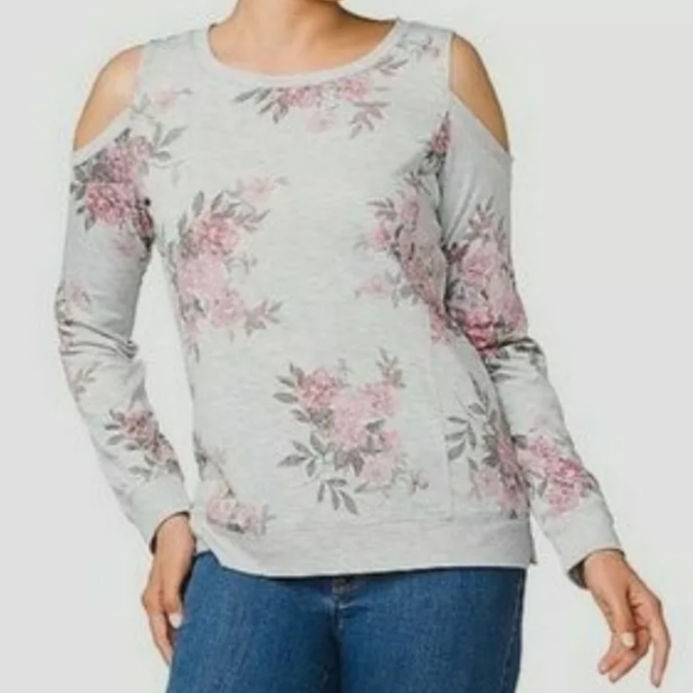 Westport gray floral cold shoulder top size M
